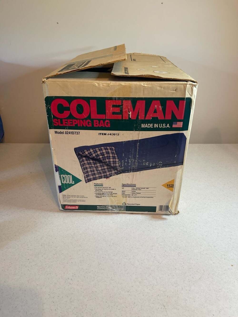 NEW Vintage Coleman Sleeping Bag Model 8241D737 Blue with Plaid Liner